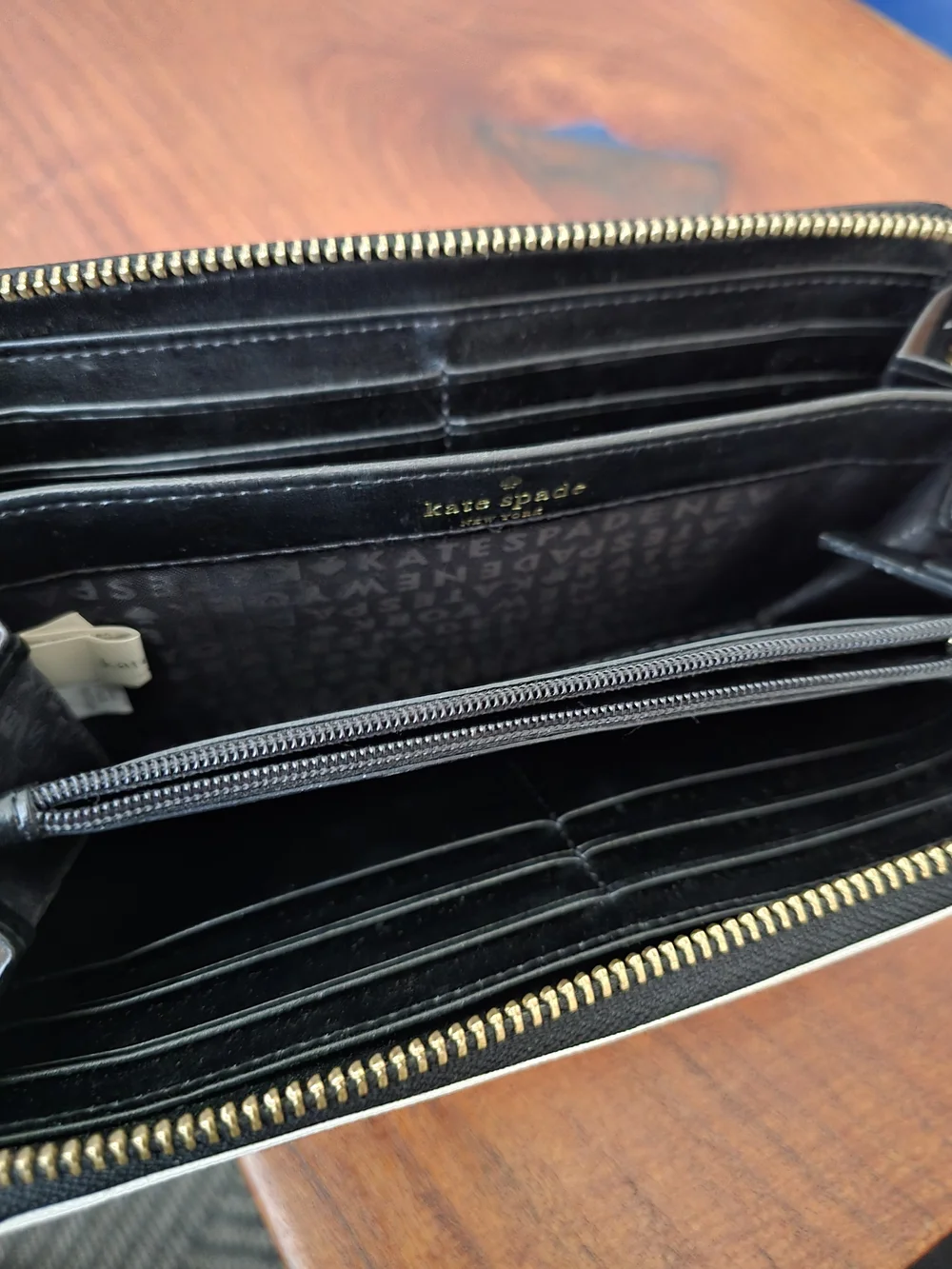 Kate Spade Black and White Striped Zip Wallet